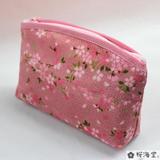 日本进口 唯美樱花飘落 碎花图案 人造丝化妆包收纳包手包