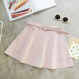 韩国订单 韩版纯色A字短裙 心形针扣腰带半身裙女 藕粉色气质伞裙