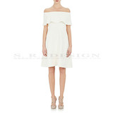 2016春夏季新款高端定制欧美优雅一字领白色真丝女装连衣裙长裙子