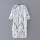 E52-1 国内品牌单 夏季新款彩色线条九分袖中长款雪纺女衬衫衬衣