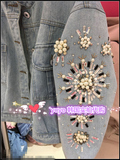 韩国代购2016春季新款奢华镶钻花朵钉珠宽松牛仔服女长袖外套上衣