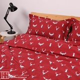 麋鹿头圣诞红色秋冬全棉加厚磨毛单件床单被套枕套可配双人四件套