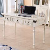 美式书桌实木写字台书房电脑桌书画桌 简欧式家用办公桌白色带抽