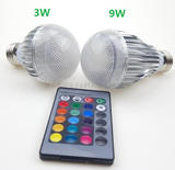 led灯泡3W RGB球泡灯9W七彩球泡灯遥控灯室内节能多色转变E27GU10
