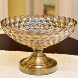 高档欧式样板果盘奢华美式装饰器皿水晶感玻璃果盘家居装饰品摆件