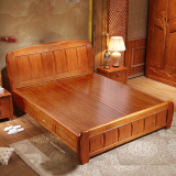 中式全实木床橡木床白色双人床 1.8米婚床高箱床储物床雕花家具