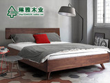 黑胡桃现代简约大床中式宜家双人床日式环保橡木床进口橡木实木床