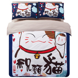 日式招财猫四件套床上用品1.8m床单被套学生宿舍卡通三件套1.2米