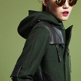 LUCIE LUO高端独立设计师品牌原创女军绿色麦呢拼皮大帽军装大衣