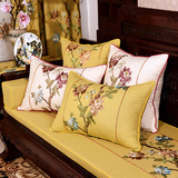 中式田园红木家具沙发垫亚麻绣花布艺圈椅罗汉床坐垫定制海绵垫套