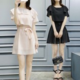 2016韩版新款雪纺连衣裙夏a型显瘦修身打底高腰度假两件套背心裙