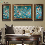 客厅三联装饰画欧式复古玄关有框美式卧室手绘油画花鸟花卉