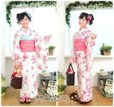 外贸女装日本和风日式振袖和服浴衣长袍长裙白色樱花可亲子款