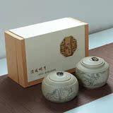 仿古手工粗陶大号茶叶罐创意青花陶瓷密封储物罐子绿茶茶叶包装盒