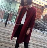 秋冬新品中长款羊绒大衣2016黑色酒红过膝立领韩版修身女式外套