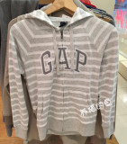 【养猫的鱼】Gap正价专柜代购女装毛圈薄款纯棉拉链条纹logo卫衣