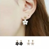 E2248 韩国时尚饰品 小雏菊黑白花朵五叶花后挂式两用耳钉耳环女