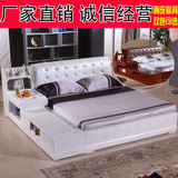 厚重实木床 双人床 1.8米榻榻米床 书架床水曲柳储物床 皮质靠背