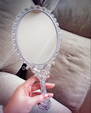 包邮韩国手柄公主镜 复古创意折叠美容化妆镜 随身便携镜子大小号