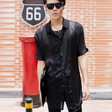夏装韩版潮流男士中长款衬衫简约夜店男短袖衬衣青年个性外套上衣