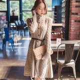 2016新品韩版女装冬季宽松毛衣女外套长款麻花针织开衫加厚连衣裙
