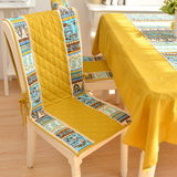 地中海条纹坐垫餐椅连体布艺棉麻椅背加厚方形印花帆布椅子椅垫
