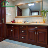 美式橡木浴室柜欧式落地柜组合复古实木漱洗柜卫生间储物镜柜做旧