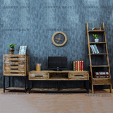 美式Loft客厅复古实木电视机柜茶几组合创意做旧地柜个性宜家矮柜