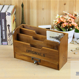 zakka杂货 明信片文件夹木质桌面收纳盒 做旧复古实木整理盒子