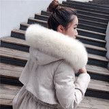 2016冬季新款韩版假两件棉衣加厚外套时尚狐狸毛领羽绒服中长款女