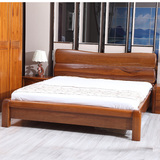 全实木高端进口金丝柚木1.8米双人床简约现代中式卧室家具高箱床
