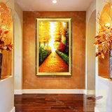 展销绘手绘油画风景发财树黄金大道有框画竖版挂画欧式玄关过道