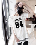 EXO衣服半袖女韩版夏纯棉T装学生新款中长款蕾丝拼接短袖t恤女潮