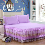 高档刺绣紫色蕾丝花边床裙床罩单件 公主风欧式床单床笠2米防尘套