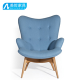 北欧沙发椅 简约现代休闲日式单人实木沙发椅布艺设计师椅会客椅