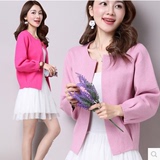 新款秋冬韩版低领圆领短款开衫女纯色针织羊毛衫上衣披肩毛衣外套
