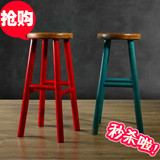 特价直销欧式复古红色实木椅酒吧咖啡厅椅高脚凳吧椅椅子吧台定制