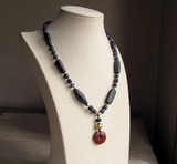 4000年以上历史的高古红玛瑙扁珠坠~古朴漂亮的千年老青金石项链