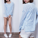 this韩国女装 2016夏季新款薄款纯色直筒圆领竹节棉长袖t恤R531