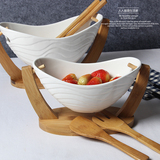 竹木陶瓷沙拉碗西餐沙律碗水果碗甜点碗大号西式点心碗创意餐具