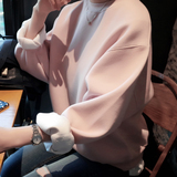 2016秋装韩国长袖甜美粉色休闲卫衣女圆领套头学生宽松百搭上衣潮