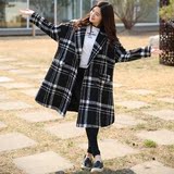2016秋冬季韩版格子毛呢外套中长款加厚宽松大摆羊毛呢子大衣女装