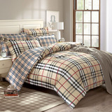 欧美床上用品全棉四件套纯棉斜纹床单简约格子被单被罩1.5M1米8床