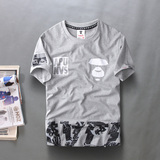 夏季余文乐迷彩3M反光字母印青少年圆领短袖T恤男士潮牌学生体恤