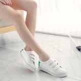 秋季白色帆布鞋女韩版新款低帮厚底魔术贴小白鞋学院风休闲板鞋女