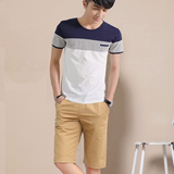 搭配薄款男士短袖t恤青少年套装夏天潮流韩版修身沙滩短款休闲装