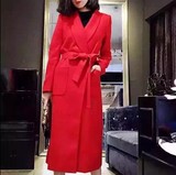 宋佳同款2016秋冬新款高端大红色长款手工双面呢羊绒大衣外套女款