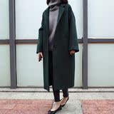 冬季新款韩版呢子大衣 长款黑色女士茧型加厚羊绒毛呢外套 女冬装