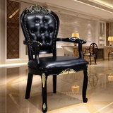 欧式黑色描金银软包餐椅美式实木新古典酒店休闲会所洽谈扶手椅子