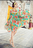 KAMILAN 卡米兰2016夏季新款蝙蝠袖苎麻连衣裙女宽松中长款印花裙